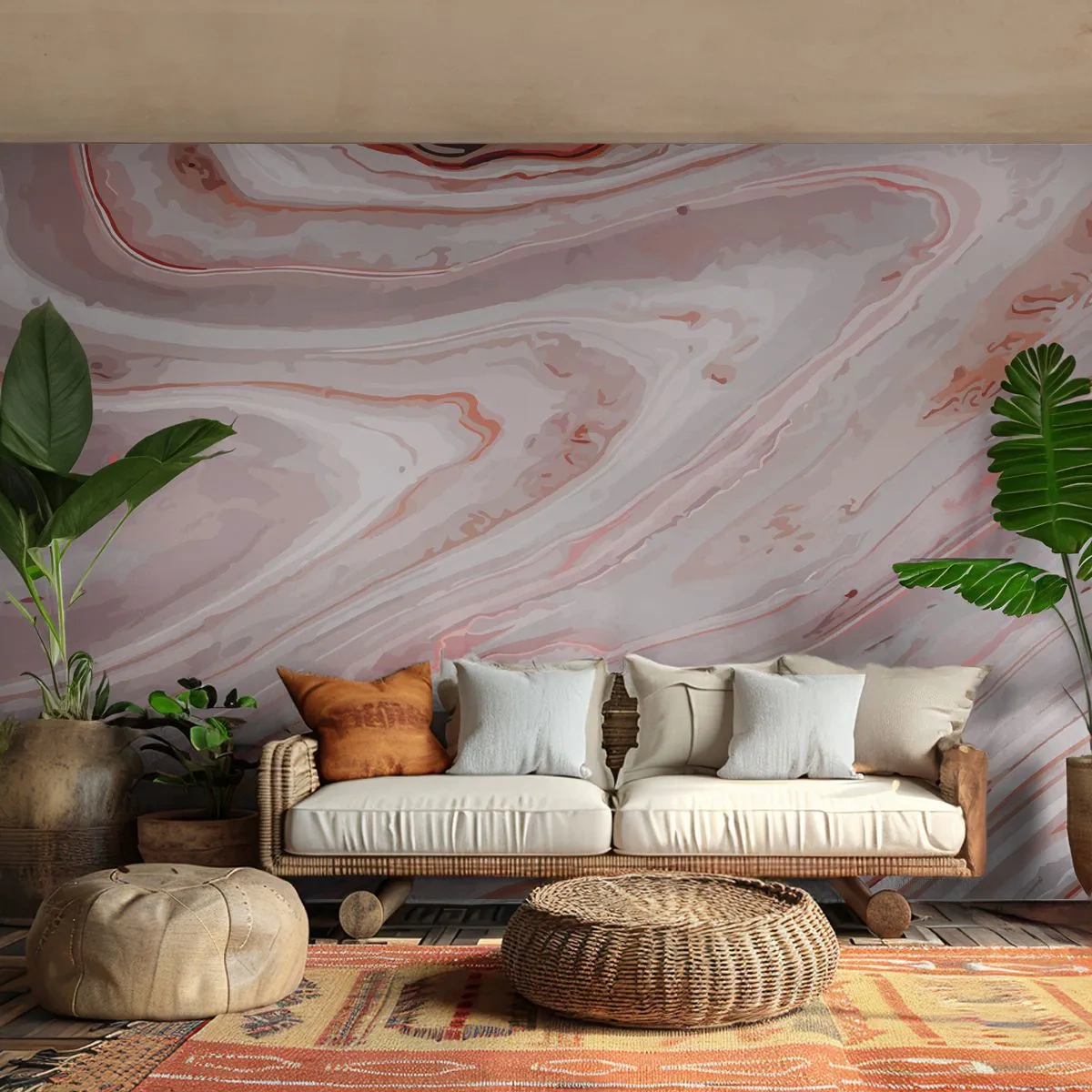 Fototapete Premium Sand - Marmorabstraktion in Beige- und Rosatönen - 100x70cm - Rosa Flüssigkeit - Moderne Wanddekoration für Wohnzimmer und Schlafzimmer ARTTOR