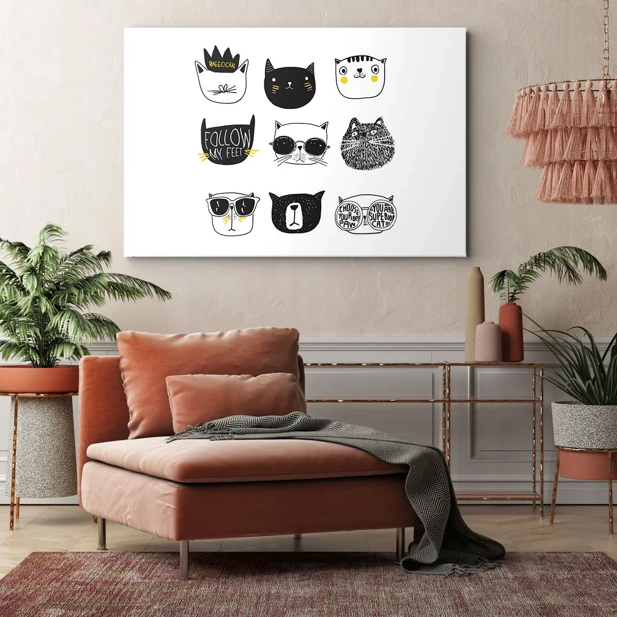 Bild auf Leinwand - Leinwandbild - Stilvolle Katzenillustrationen im minimalistischen Stil - 120x80cm - Jeder andere - Moderne Wanddekoration für Wohnzimmer und Schlafzimmer ARTTOR