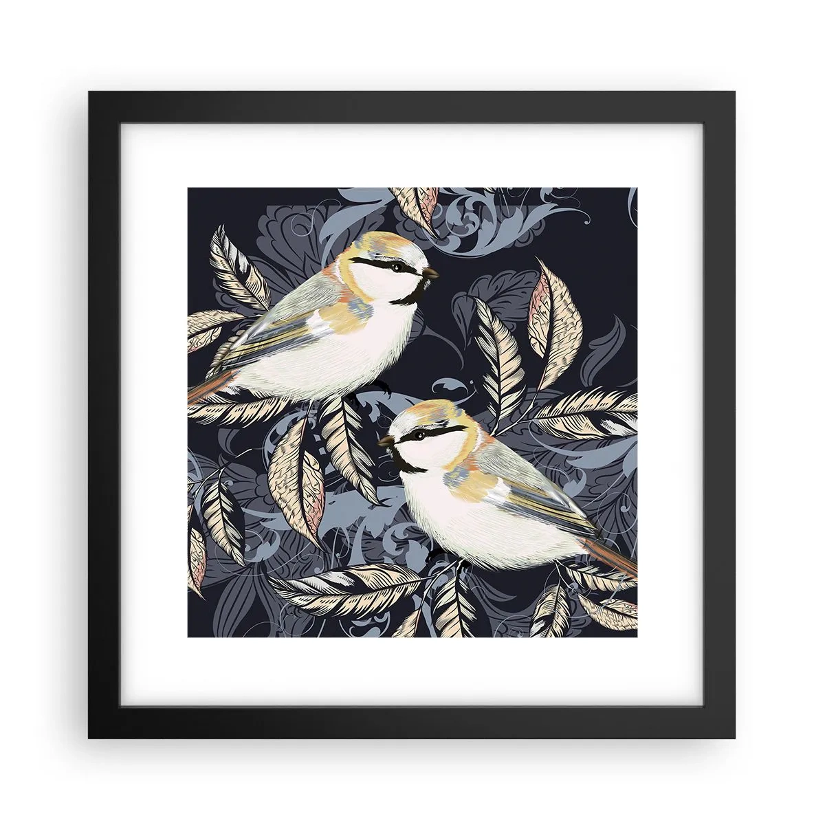 Poster in einem schwarzem Rahmen - Gelb-blauer Triller - 30x30 cm