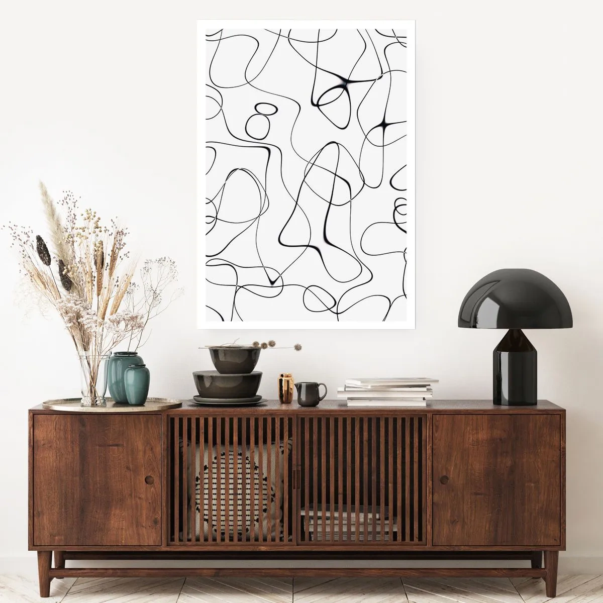 Poster - Abstrakte schwarze Linien auf weißem Hintergrund - 50x70cm - Lebenswege, Wechselfälle - Moderne Wanddekoration für Wohnzimmer und Schlafzimmer ARTTOR