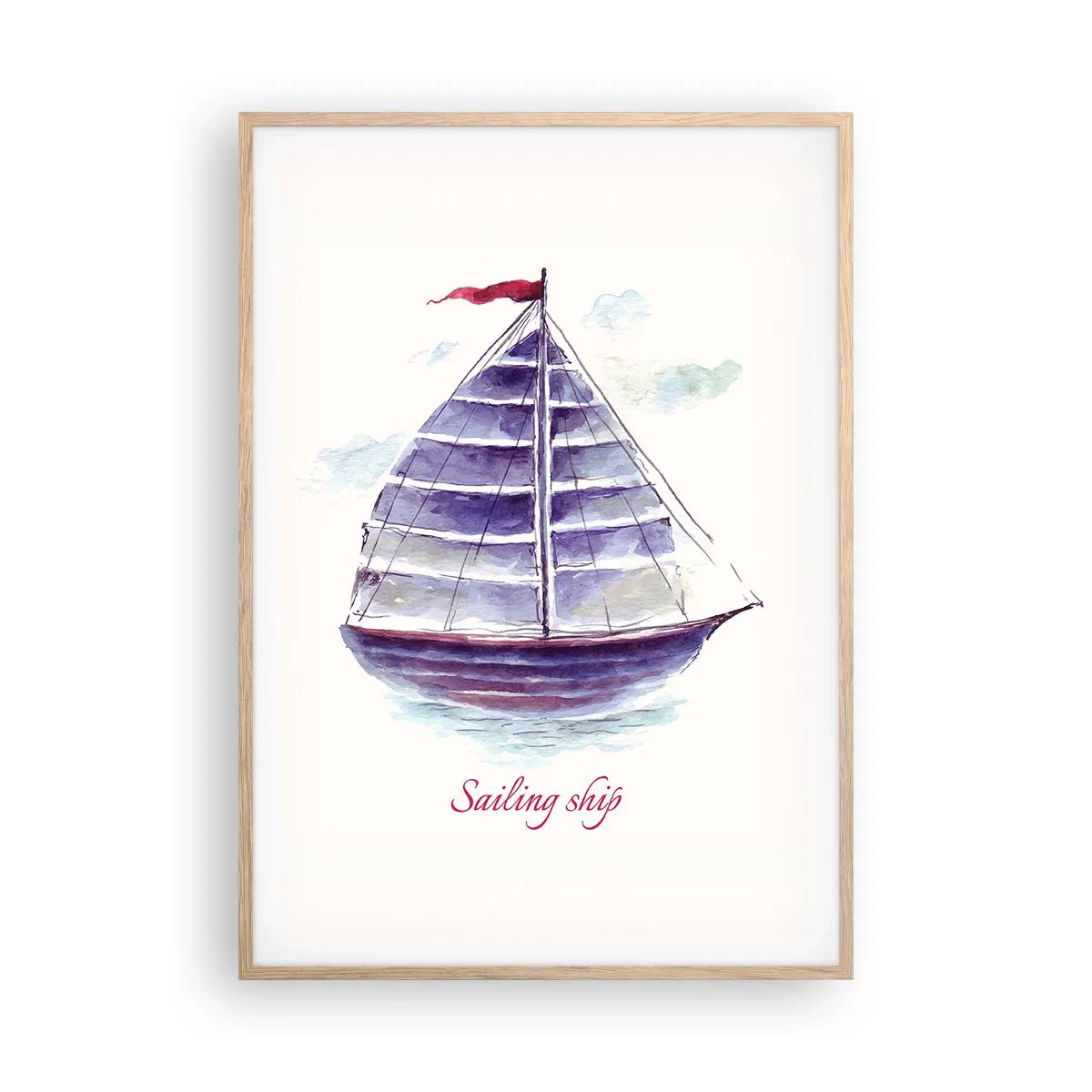 Poster in einem Rahmen aus heller Eiche - Volle Segel und ruhiges Wasser - 70x100 cm