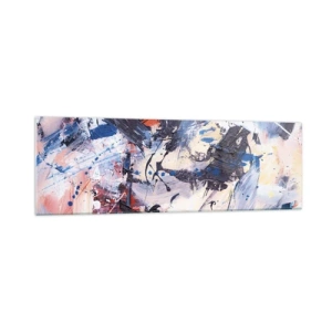 Glasbild - Bild auf glas - Abstraktion mit dynamischen Pinselstrichen in Blau und Rot. - 160x50cm - Verrückter Tanz der Abstraktion - Moderne Wanddekoration für Wohnzimmer und Schlafzimmer ARTTOR