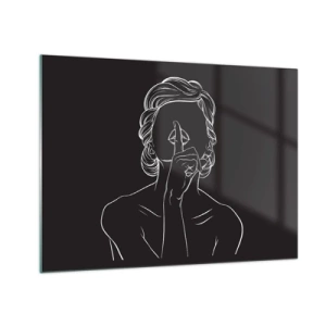 Glasbild - Bild auf glas - Eine minimalistische Silhouette einer Frau, die eine Geste des Schweigens macht. - 70x50cm - Schönheit erblüht in der Stille - Moderne Wanddekoration für Wohnzimmer und Schlafzimmer ARTTOR