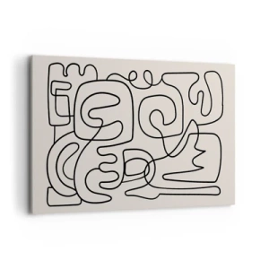 Bild auf Leinwand - Leinwandbild - Abstraktes Linienkunstmuster in Schwarz auf hellem Hintergrund - 120x80cm - Folge der Spur - Moderne Wanddekoration für Wohnzimmer und Schlafzimmer ARTTOR