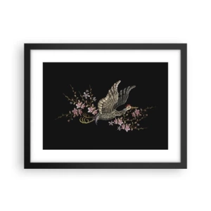 Poster in einem schwarzem Rahmen - Exotischer gestickter Vogel - 40x30 cm