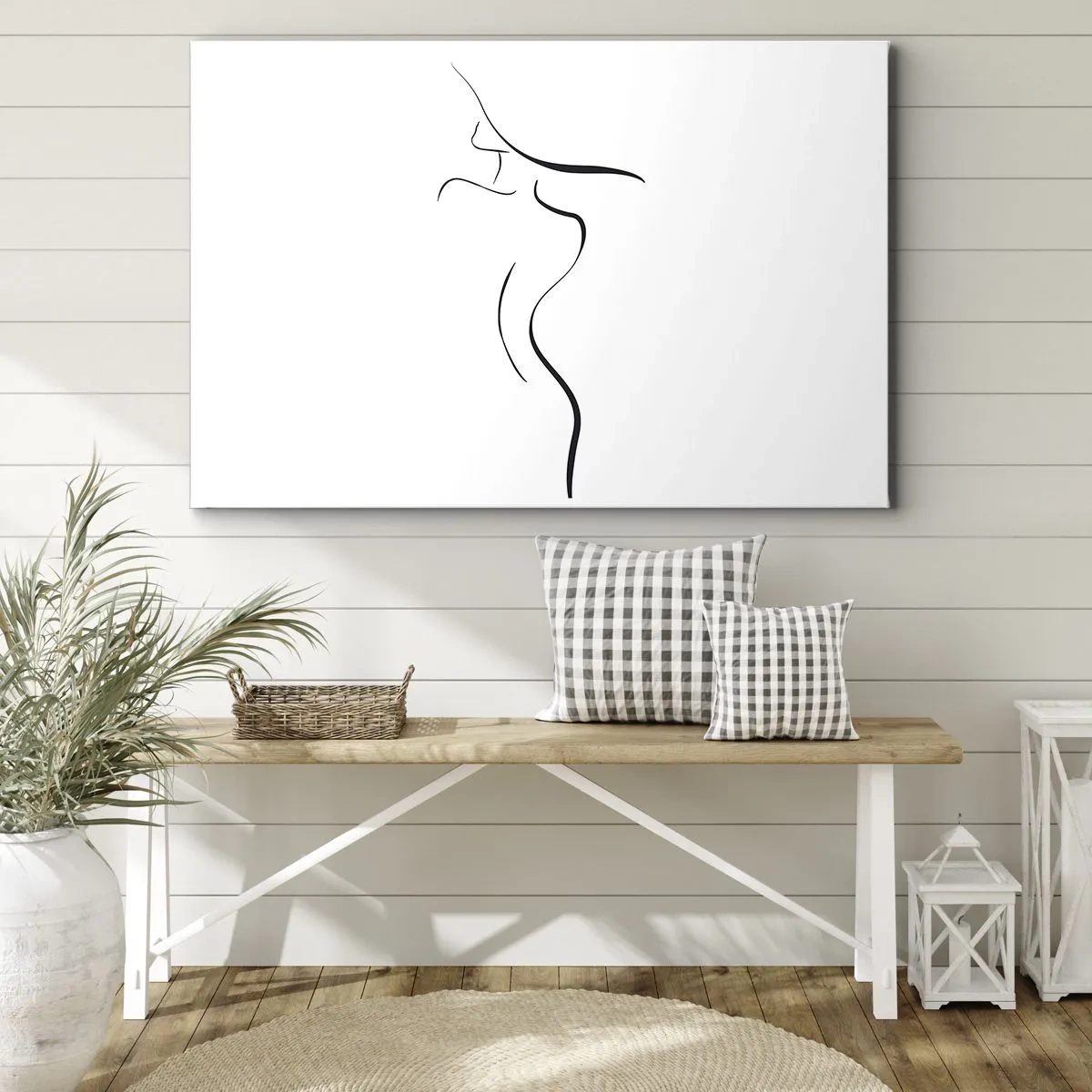 Bild auf Leinwand - Leinwandbild - Minimalistischer Umriss einer weiblichen Silhouette auf weißem Hintergrund - 70x50cm - Flüchtig wie eine Welle - Moderne Wanddekoration für Wohnzimmer und Schlafzimmer ARTTOR