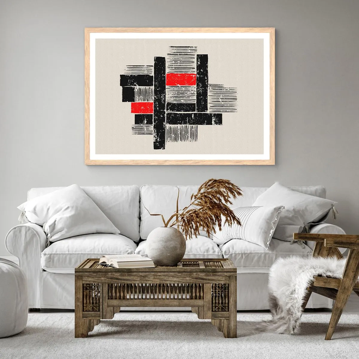 Poster in einem Rahmen aus heller Eiche - Rot und Schwarz - 91x61 cm