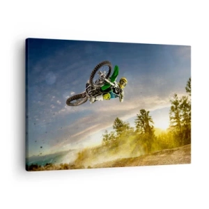 Bild auf Leinwand - Leinwandbild - Motorradfahrer im dynamischen Sprung - 70x50cm - Schalten Sie Emotionen ein! - Moderne Wanddekoration für Wohnzimmer und Schlafzimmer ARTTOR