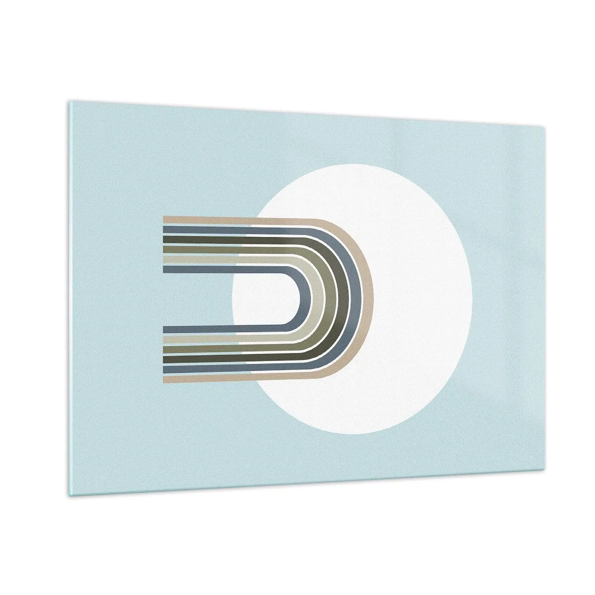 Glasbild - Bild auf glas - Eine abstrakte Komposition mit Bögen in zarten Blau- und Grüntönen. - 100x70cm - Unwiderstehliche Anziehungskraft - Moderne Wanddekoration für Wohnzimmer und Schlafzimmer ARTTOR