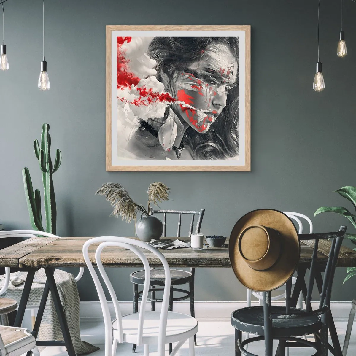 Poster in einem Rahmen aus heller Eiche - Im Dunst der Absurdität - 60x60 cm