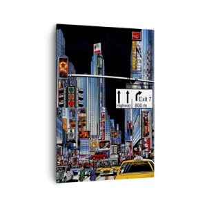 Bild auf Leinwand - Leinwandbild - Eine geschäftige Stadt mit bunten Werbetafeln und gelben Taxis - 70x100cm - Comicbuch große Nacht - Moderne Wanddekoration für Wohnzimmer und Schlafzimmer ARTTOR