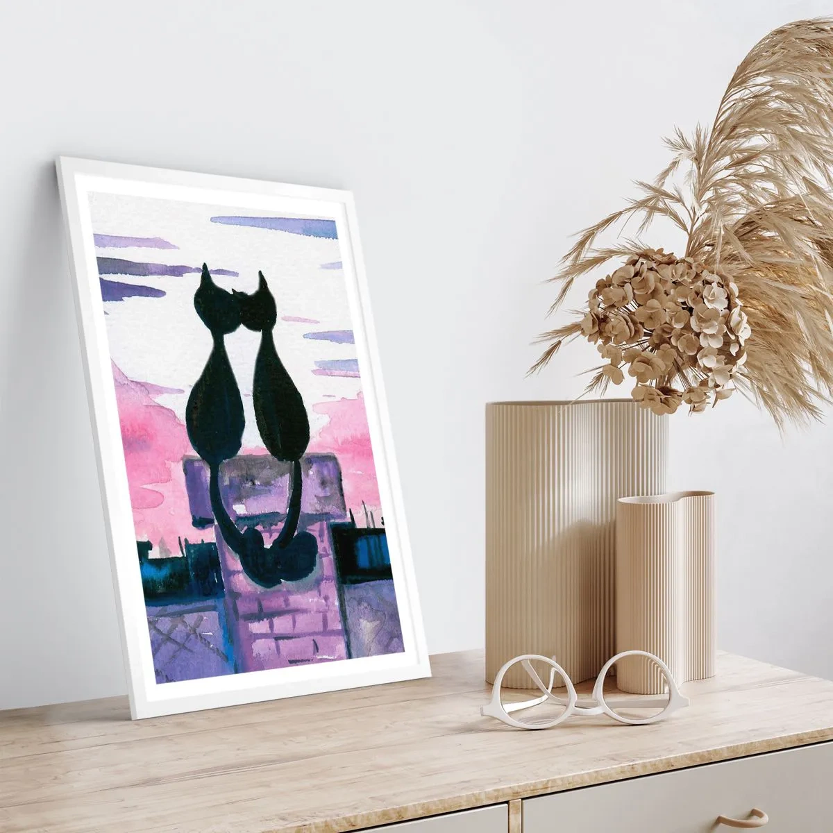 Poster in einem weißen Rahmen - Rendez-vous unter dem Mond - 50x70 cm