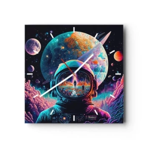 Wanduhr - Glasuhr - Astronaut im Weltraum mit einer farbenfrohen Planetenlandschaft - 30x30cm - Philosophen haben nicht davon geträumt - Moderne Wanddekoration für Wohnzimmer und Schlafzimmer ARTTOR