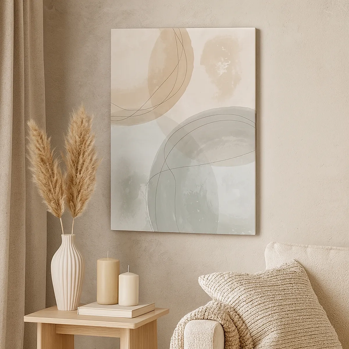 Bild auf Leinwand - Leinwandbild - Abstrakte Komposition in Pastellfarben mit Linien - 50x70cm - Welten durchdringen - Moderne Wanddekoration für Wohnzimmer und Schlafzimmer ARTTOR