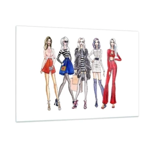 Glasbild - Bild auf glas - Modische Charaktere in stylischen Outfits in der Illustration - 120x80cm - Jede Woche Fashion Week - Moderne Wanddekoration für Wohnzimmer und Schlafzimmer ARTTOR