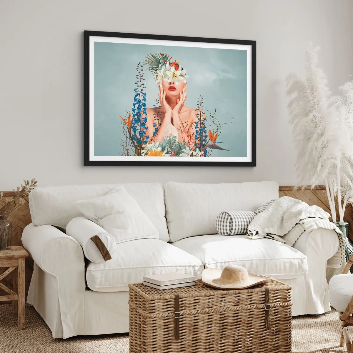 Poster in einem schwarzem Rahmen - Frau - Blume - 40x30 cm