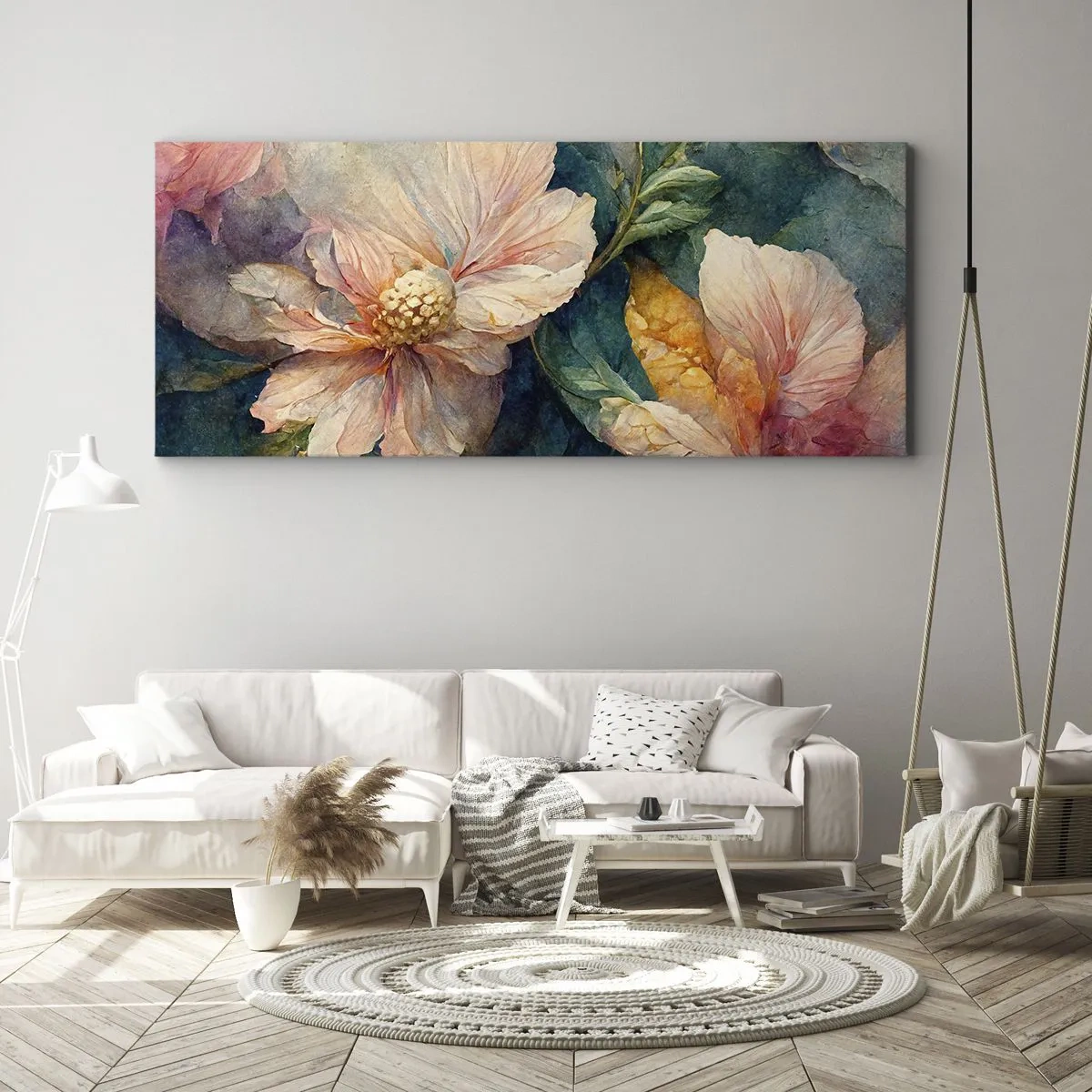Bild auf Leinwand - Leinwandbild - Zarte Blüten in Pastellfarben - 160x50cm - Pure Subtilität - Moderne Wanddekoration für Wohnzimmer und Schlafzimmer ARTTOR