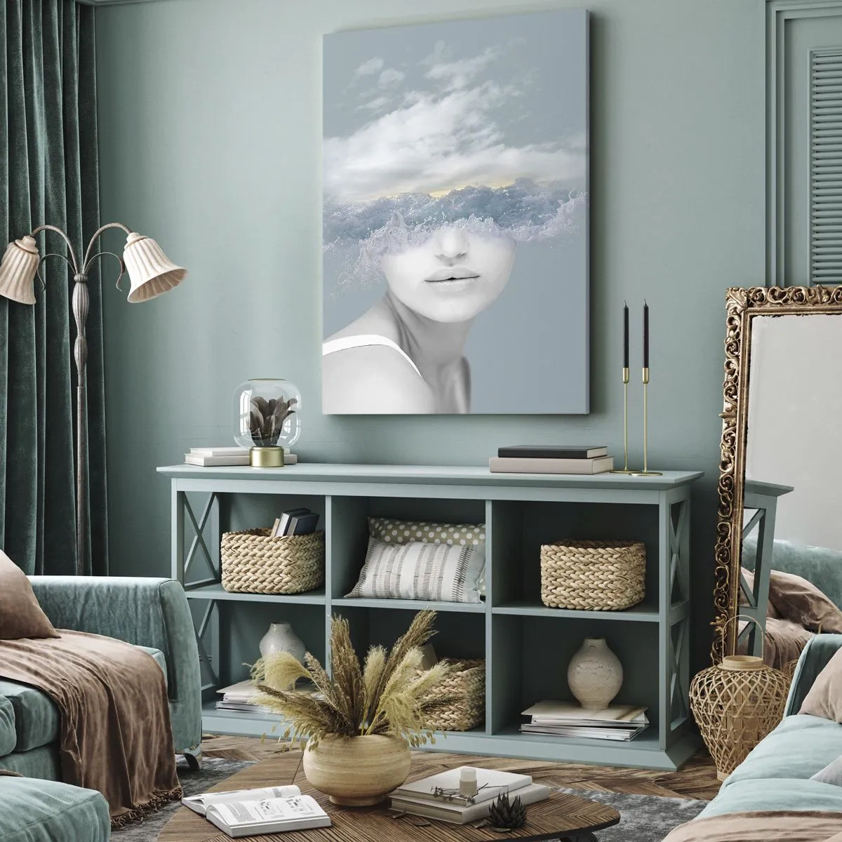 Bild auf Leinwand - Leinwandbild - Mit dem Kopf in den Wolken - 55x100 cm