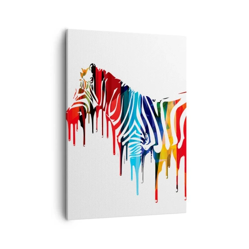 Bild auf Leinwand - Leinwandbild - Abstraktes Zebra in bunten Farben mit Lackeffekt - 50x70cm - Nicht nur schwarz-weiß - Moderne Wanddekoration für Wohnzimmer und Schlafzimmer ARTTOR