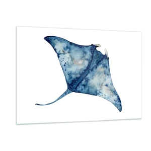 Glasbild - Bild auf glas - Marineblauer Strahl im Aquarellstil auf weißem Hintergrund - 120x80cm - Leben im Blau - Moderne Wanddekoration für Wohnzimmer und Schlafzimmer ARTTOR