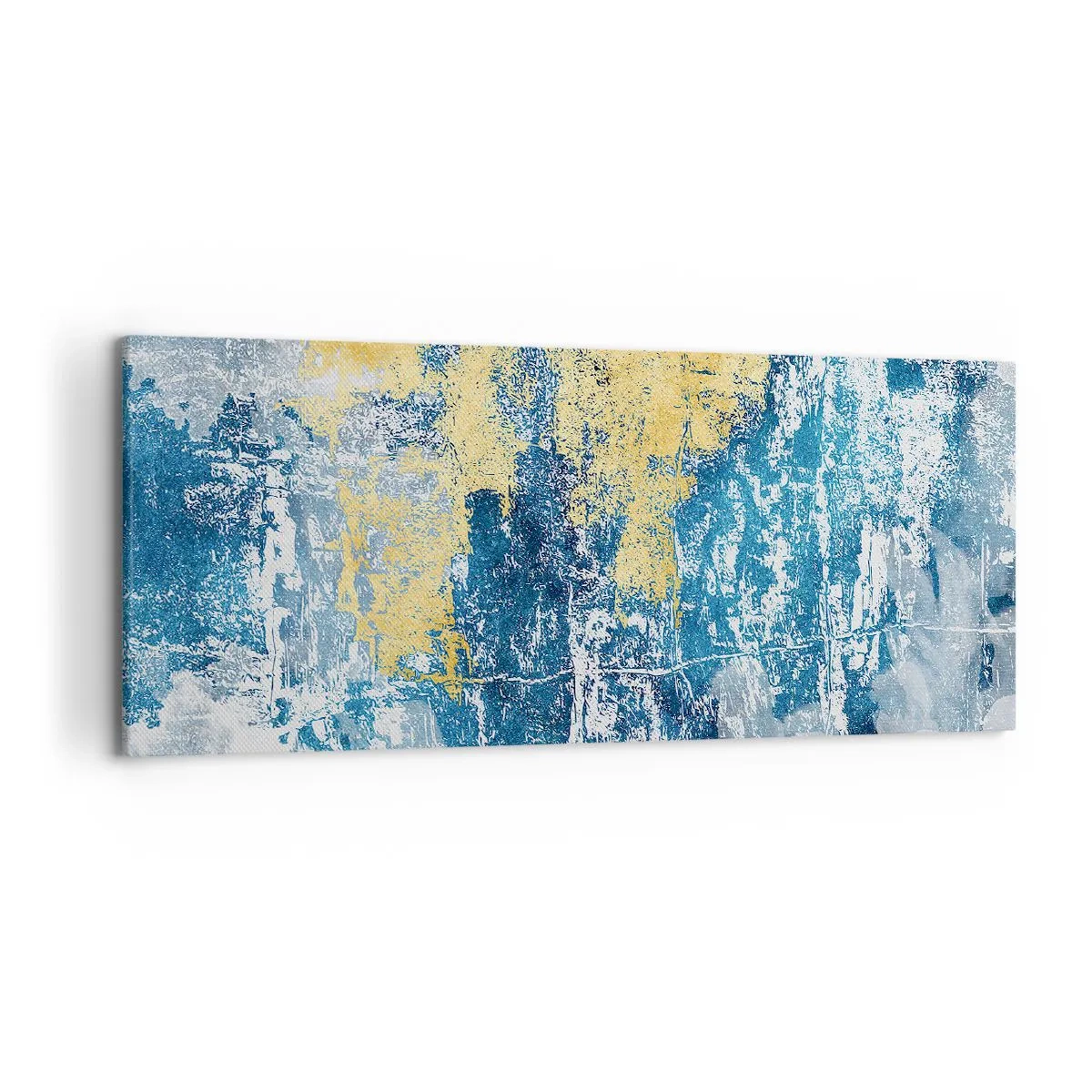 Bild auf Leinwand - Leinwandbild - Abstraktion in Blau- und Gelbtönen - 120x50cm - Abstraktion voller Wetter - Moderne Wanddekoration für Wohnzimmer und Schlafzimmer ARTTOR