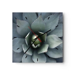 Wanduhr - Glasuhr - Nahaufnahme einer Agavenrosette in zarten Grüntönen - 30x30cm - Es lockt an und warnt - Moderne Wanddekoration für Wohnzimmer und Schlafzimmer ARTTOR