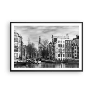 Poster in einem schwarzem Rahmen - Amsterdamer Atmosphäre - 91x61 cm