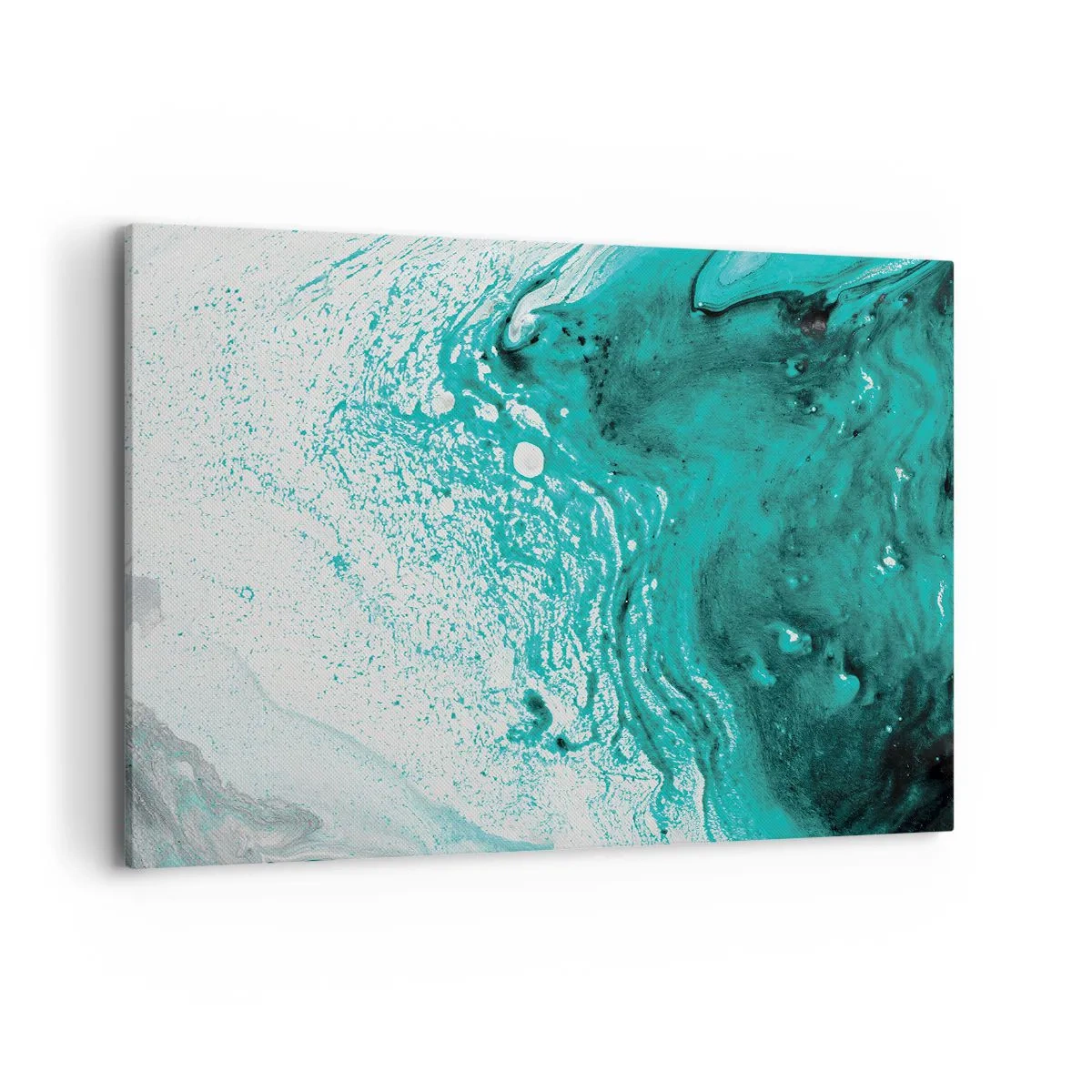 Bild auf Leinwand - Leinwandbild - Abstrakte Komposition in Türkistönen auf weißem Hintergrund - 120x80cm - Verschmelzen in Weiß und Türkis - Moderne Wanddekoration für Wohnzimmer und Schlafzimmer ARTTOR
