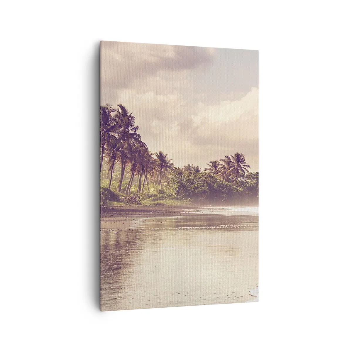 Bild auf Leinwand - Leinwandbild - Ein Strand mit Palmen und sanften Wellen am Morgen - 80x120cm - Die Liebkosung der Wellen - Moderne Wanddekoration für Wohnzimmer und Schlafzimmer ARTTOR