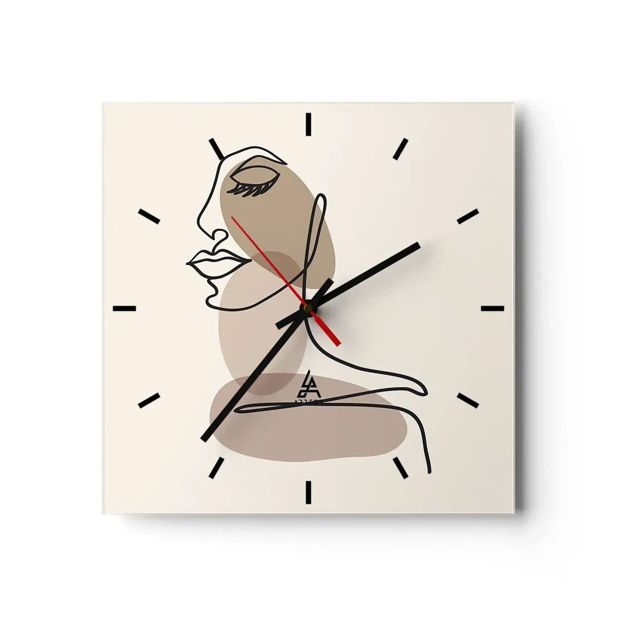 Wanduhr - Glasuhr - Ein weibliches Profil im minimalistischen Line-Art-Stil - 30x30cm - Eine gewisse Linie der Schönheit - Moderne Wanddekoration für Wohnzimmer und Schlafzimmer ARTTOR