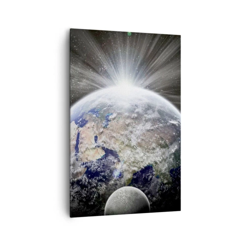 Bild auf Leinwand - Leinwandbild - Erde und Mond im Schein des Weltraums - 80x120cm - In voller Pracht - Moderne Wanddekoration für Wohnzimmer und Schlafzimmer ARTTOR
