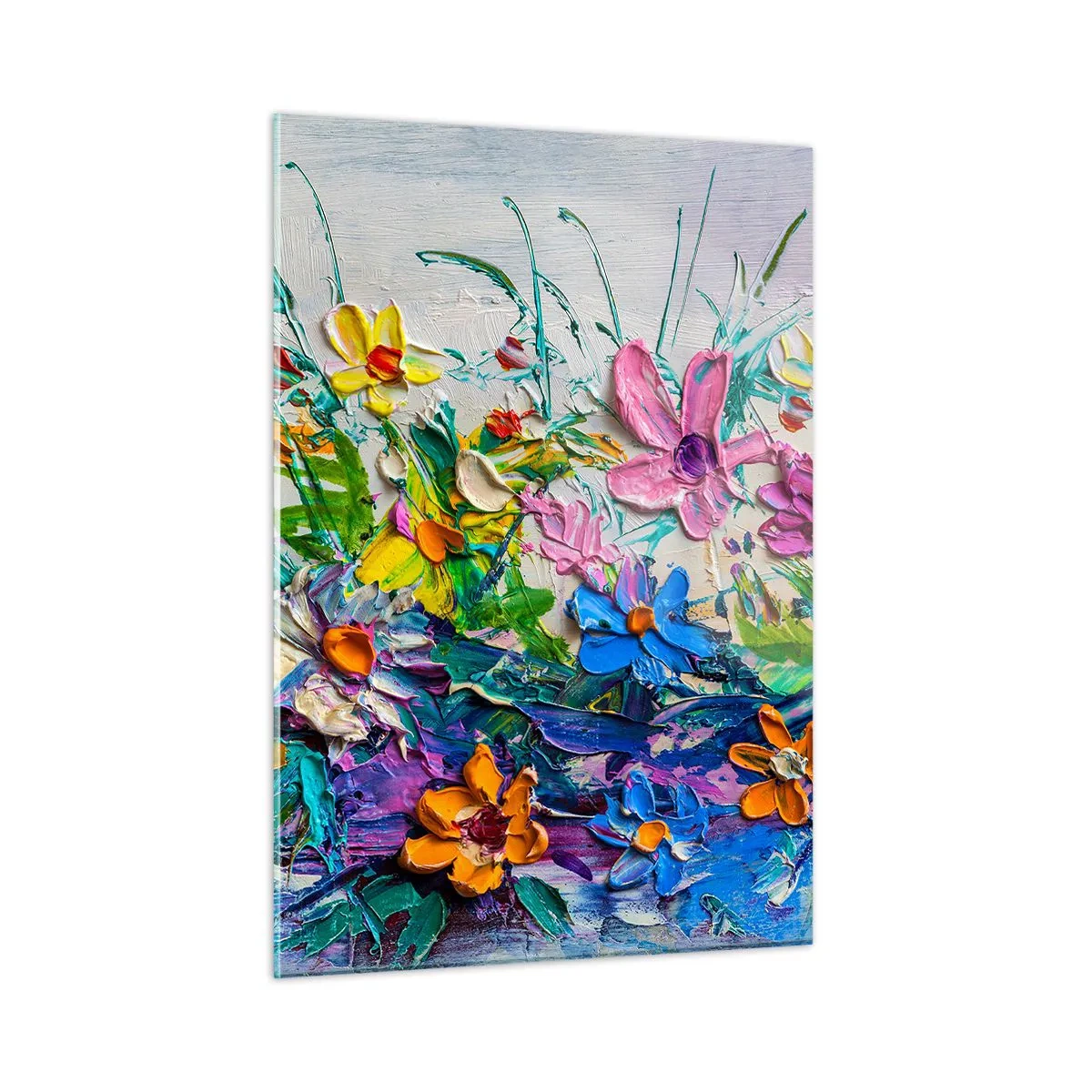 Glasbild - Bild auf glas - Ein farbenfrohes Blumenarrangement im malerischen Stil - 50x70cm - Überhaupt kein Stillleben - Moderne Wanddekoration für Wohnzimmer und Schlafzimmer ARTTOR