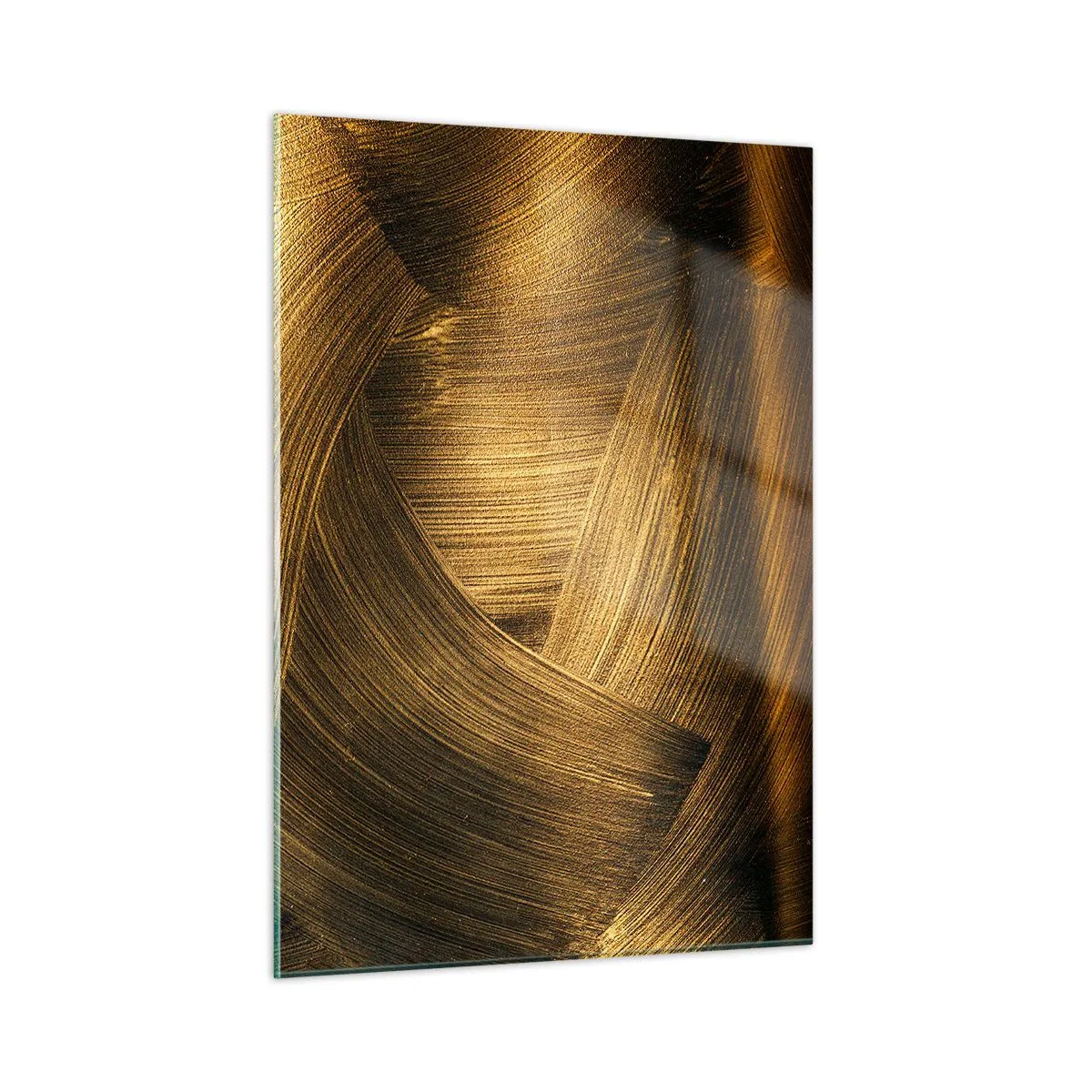 Glasbild - Bild auf glas - Ein abstraktes Gemälde mit goldenen, geometrischen Linien auf einem Hintergrund - 50x70cm - In einem goldenen Labyrinth - Moderne Wanddekoration für Wohnzimmer und Schlafzimmer ARTTOR