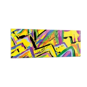 Glasbild - Bild auf glas - Lebendige Abstraktion in leuchtenden Farben und dynamischen Formen - 140x50cm - Bis sie vor Freude schreit - Moderne Wanddekoration für Wohnzimmer und Schlafzimmer ARTTOR