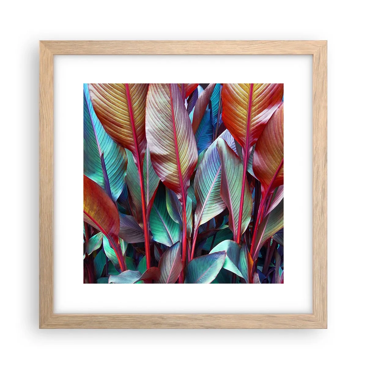 Poster in einem Rahmen aus heller Eiche - Buntes Dickicht - 30x30 cm