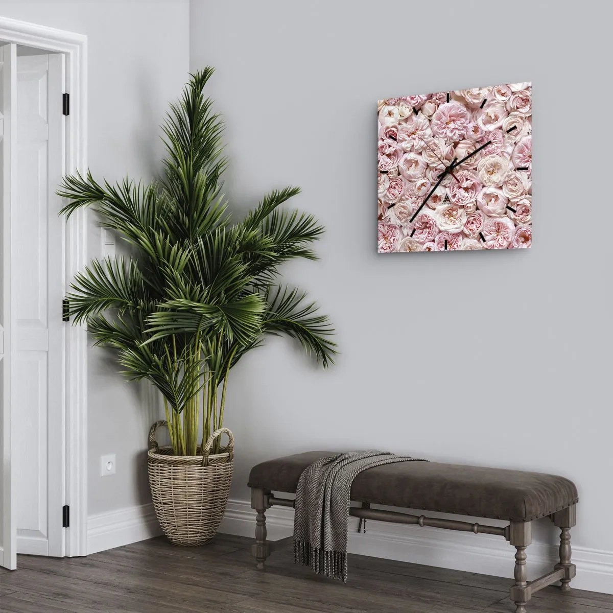 Wanduhr - Glasuhr - Auf Rosen gebettet - 30x30 cm