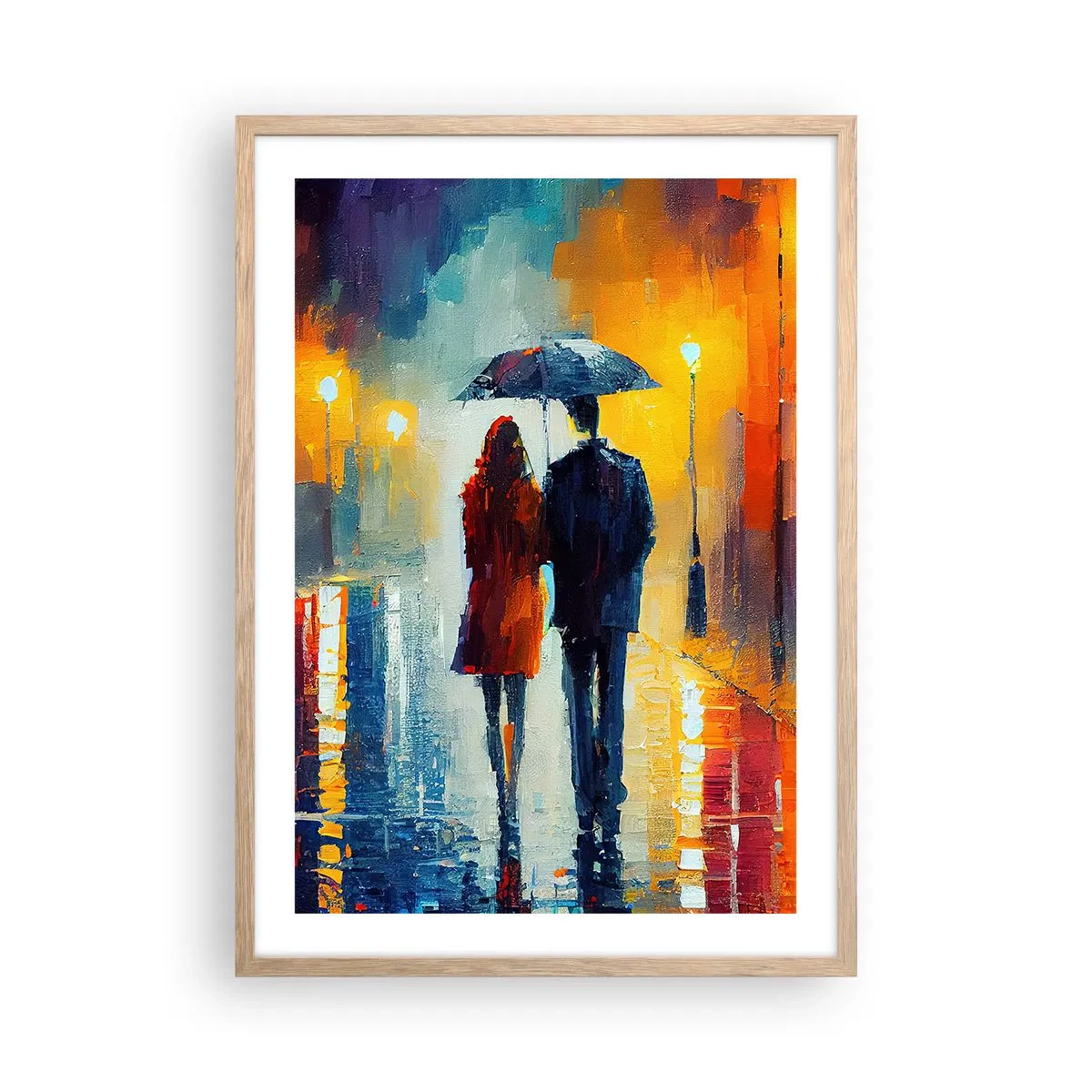 Poster in einem Rahmen aus heller Eiche - Gemeinsam – eine bunte Nacht - 50x70 cm