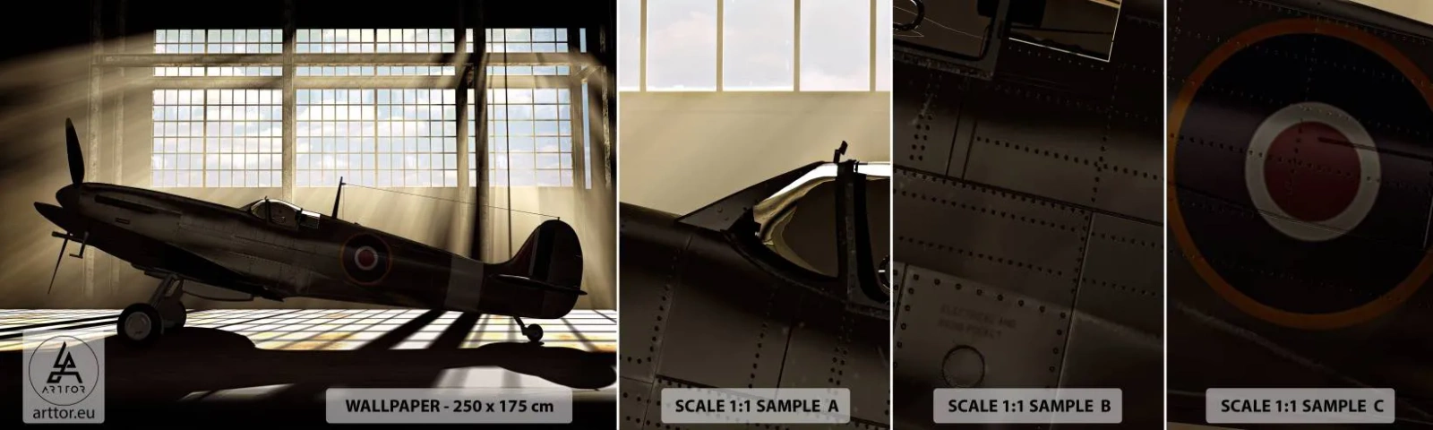 Fototapeten Muster Selbstklebend Deluxe Sticker - Die Ruhe eines Kriegers - Flugzeug, Luftfahrthangar, Flugzeug - 100x30 cm