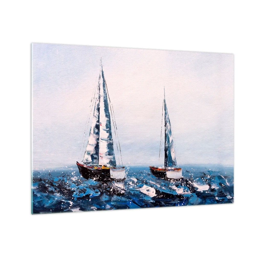 Glasbild - Bild auf glas - Zwei Yachten auf stürmischer See im impressionistischen Malstil. - 70x50cm - Bruderschaft des Windes - Moderne Wanddekoration für Wohnzimmer und Schlafzimmer ARTTOR