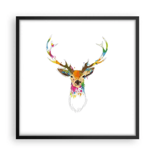 Poster in einem schwarzem Rahmen - Ein mildes Reh in Farbe getaucht - 50x50 cm
