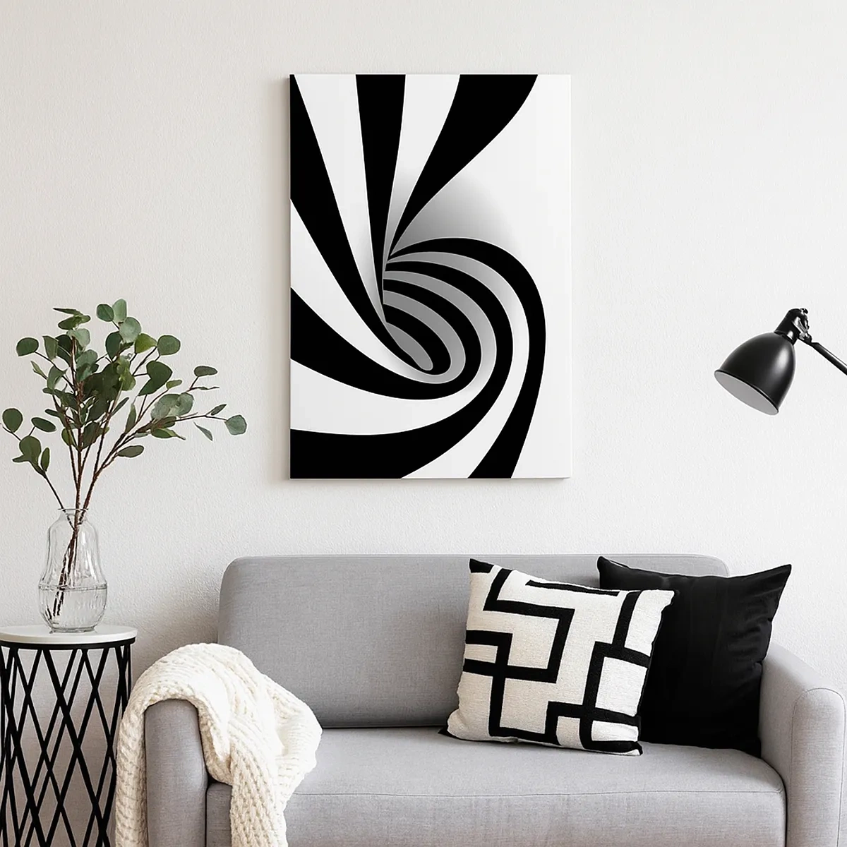 Bild auf Leinwand - Leinwandbild - Abstrakter optischer Wirbel in Schwarzweiß - 50x70cm - Und doch dreht es sich - Moderne Wanddekoration für Wohnzimmer und Schlafzimmer ARTTOR