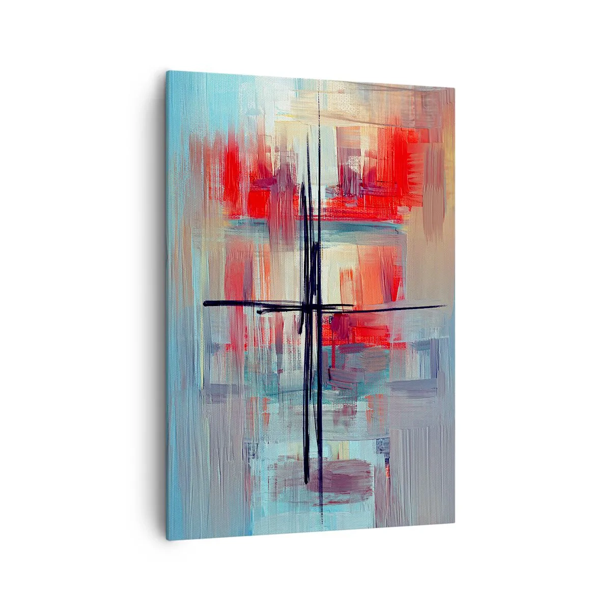 Bild auf Leinwand - Leinwandbild - Eine abstrakte Komposition mit intensiven Farben, Linien und geometrischen Formen. - 70x100cm - Landschaft in einer unbekannten Dimension - Moderne Wanddekoration für Wohnzimmer und Schlafzimmer ARTTOR