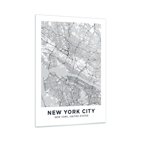 Glasbild - Bild auf glas - Eine Karte der Straßen und Bezirke einer Großstadt in monochromer Form - 50x70cm - Die Anatomie einer Metropole - Moderne Wanddekoration für Wohnzimmer und Schlafzimmer ARTTOR