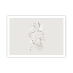 Poster - Eine minimalistische Skizze einer weiblichen Silhouette vor hellem Hintergrund. - 100x70cm - Wie ein sensibles Instrument - Moderne Wanddekoration für Wohnzimmer und Schlafzimmer ARTTOR