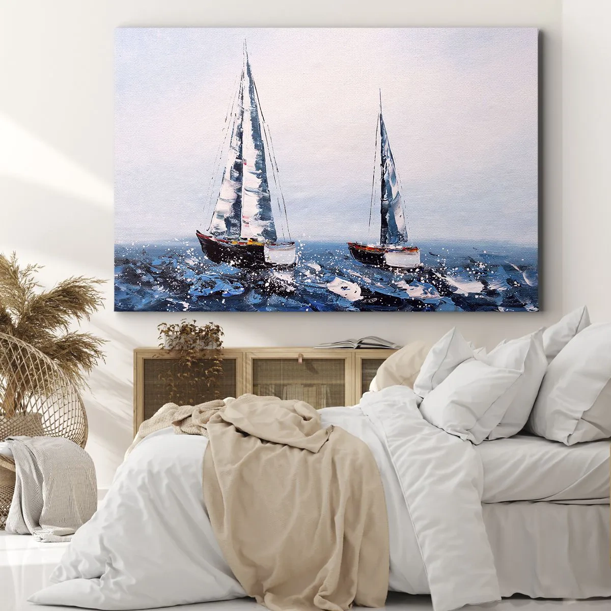 Bild auf Leinwand - Leinwandbild - Segelboote auf stürmischer See in malerischer Komposition - 120x80cm - Bruderschaft des Windes - Moderne Wanddekoration für Wohnzimmer und Schlafzimmer ARTTOR
