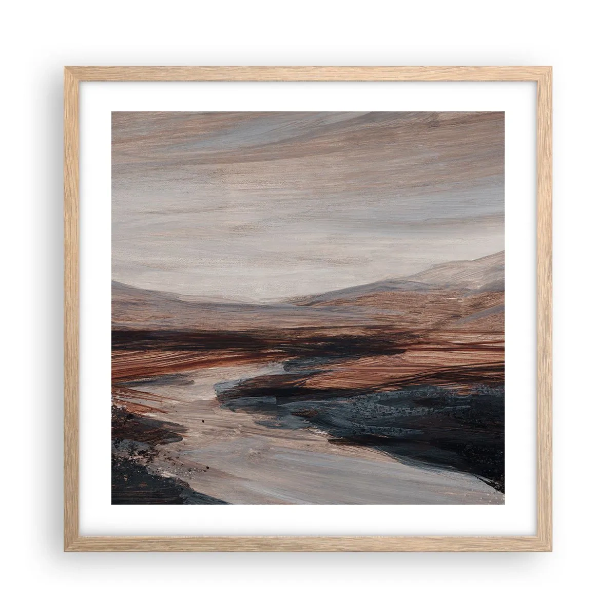 Poster in einem Rahmen aus heller Eiche - Ruhiges Tal - 50x50 cm