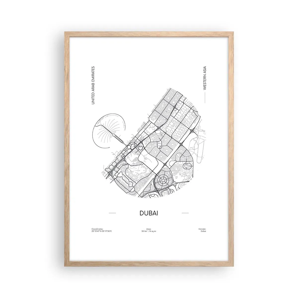 Poster in einem Rahmen aus heller Eiche - Anatomie von Dubai - 50x70 cm