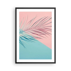Poster in einem schwarzem Rahmen - Eine Palme vor einem Hintergrund in Pastellrosa und Blau - 50x70cm - Tropischer Eindruck - Moderne Wanddekoration für Wohnzimmer und Schlafzimmer ARTTOR