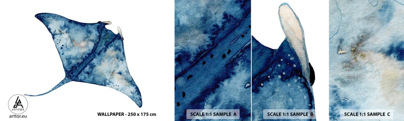 Fototapetenmuster Standard Eco - Leben im Blau - Stachelrochen, Fisch, Küstenstil - 100x30 cm