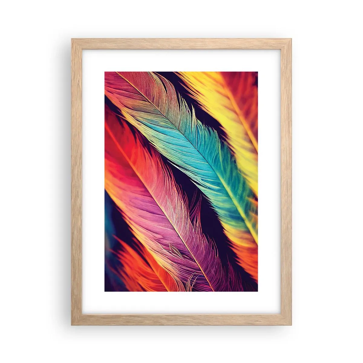 Poster in einem Rahmen aus heller Eiche - Gefiederter Regenbogen - 30x40 cm